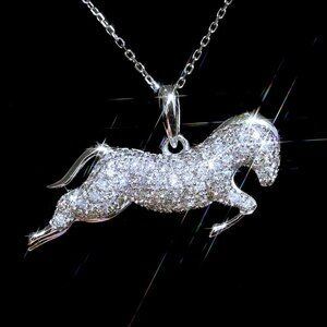 🎁 Horse Zircon Full Diamond Silver Plated Dainty Necklace for Women, EVGG1059